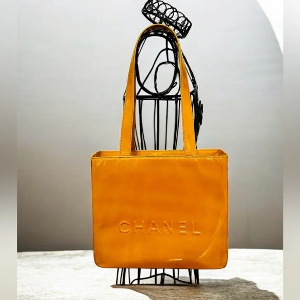 CHANEL Mustard Yellow Patent Leather Tote